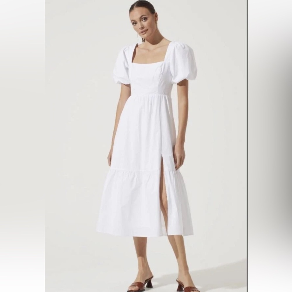 Astr White Cotton Square-Neck Puff-Sleeve Midi Dress sz small & Med NWT
